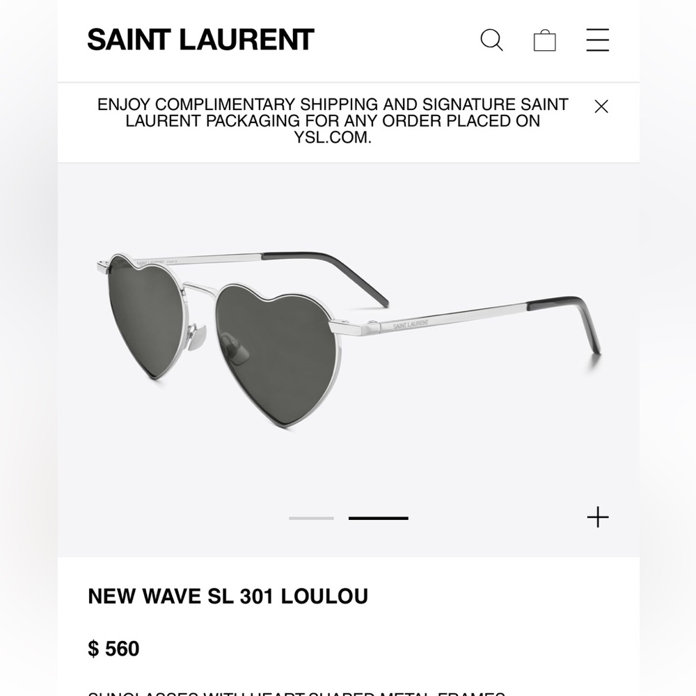 Saint Laurent LOULOU Mirror Heart Shaped Sunglasses.